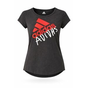 Adidas Girls L 14 Black Graphic Tee Red Logo Short Sleeve Youth Athletic